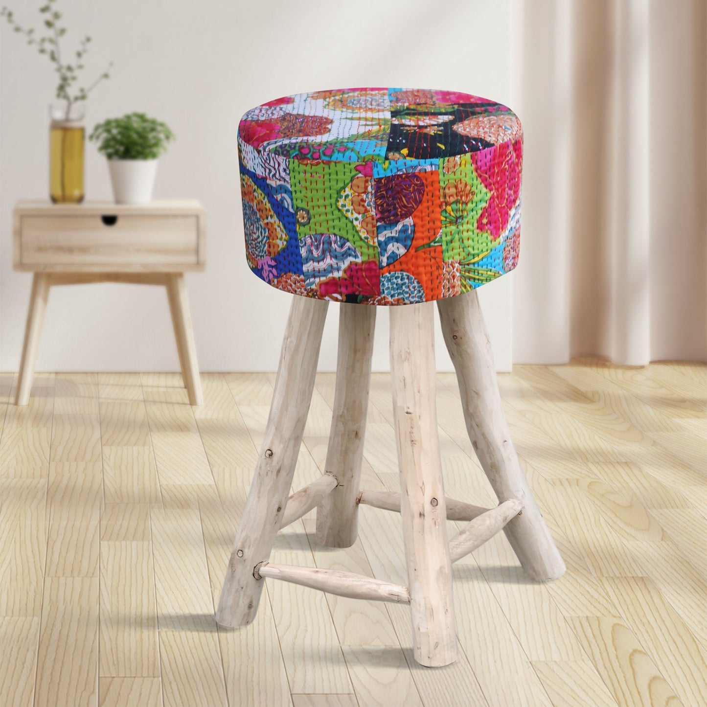 KANTHA BAR STOOL - COTTON/ RECYCLED FABRIC